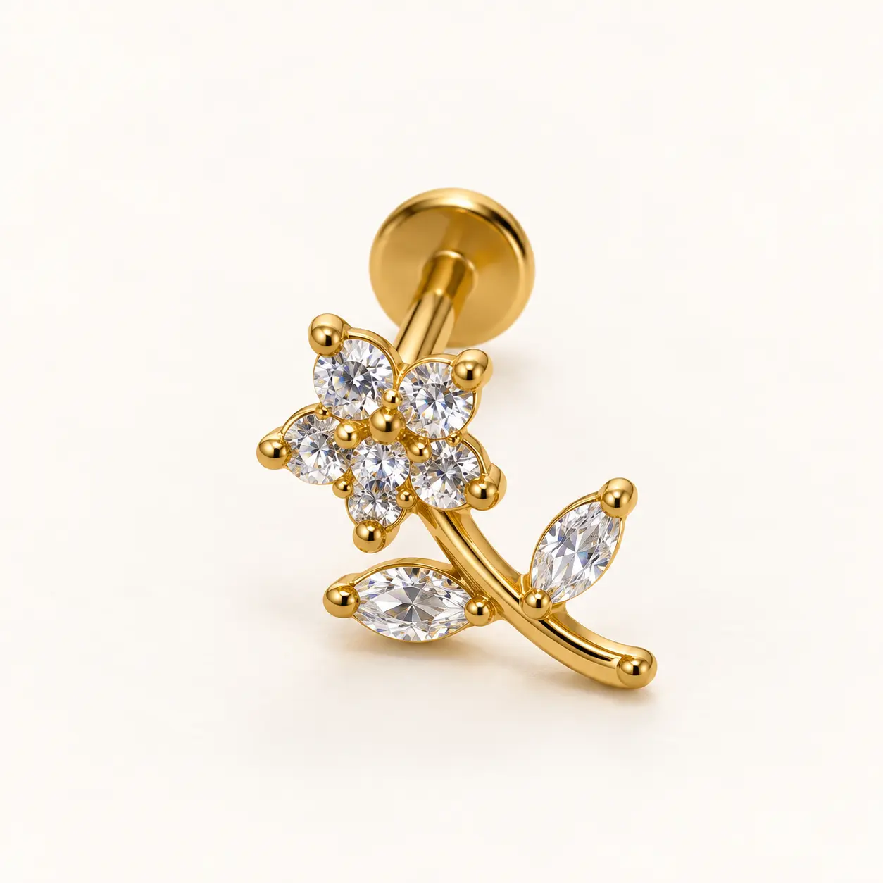 LABRET PENDENTE GOLD FLOR C/RAMO DE FOLHAS — LPP22